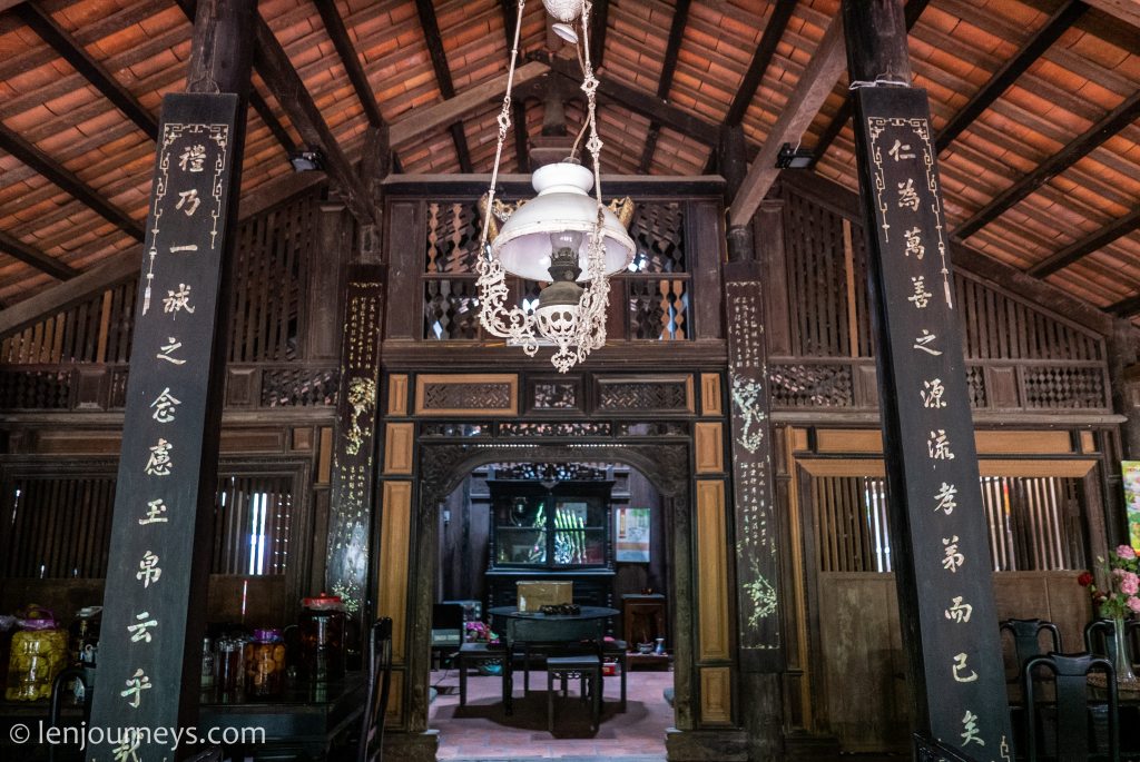 The wooden interior of Mr. Kiet Old House, Mekong Delta