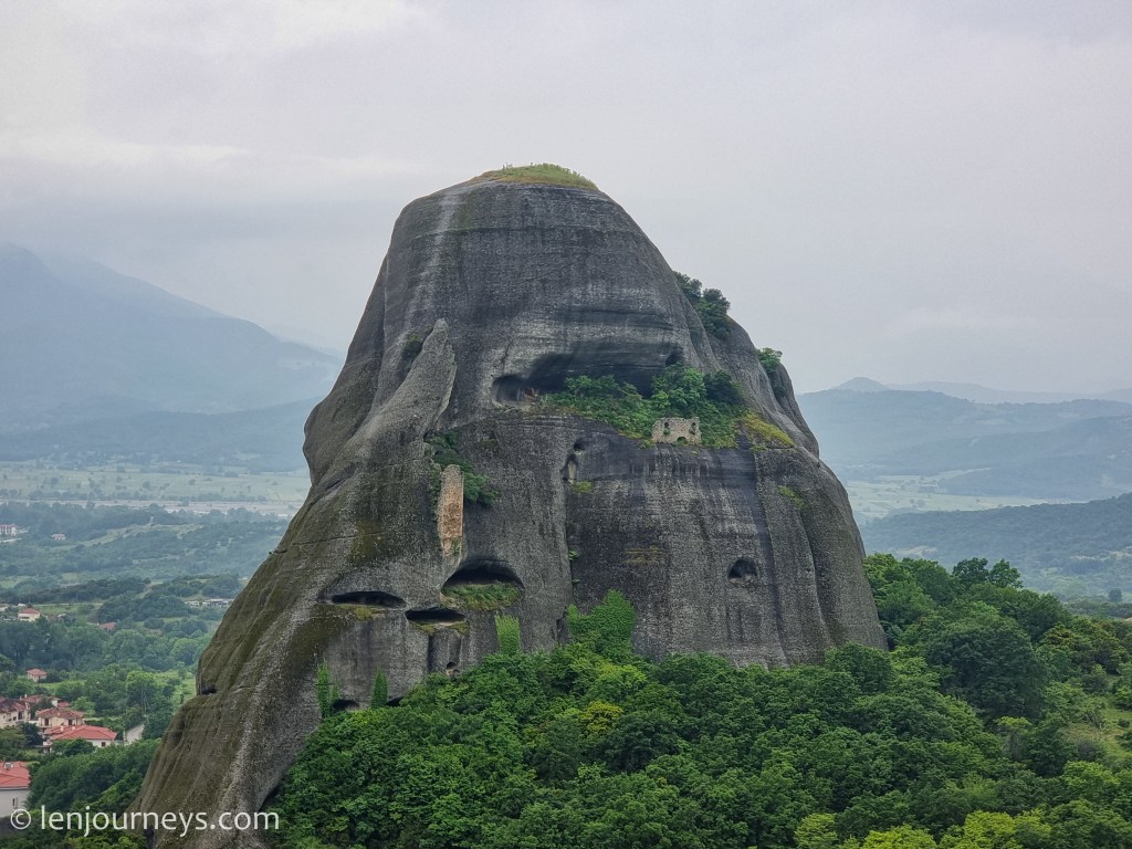 View of the ruined monasteries from Anapafsas Monastery
