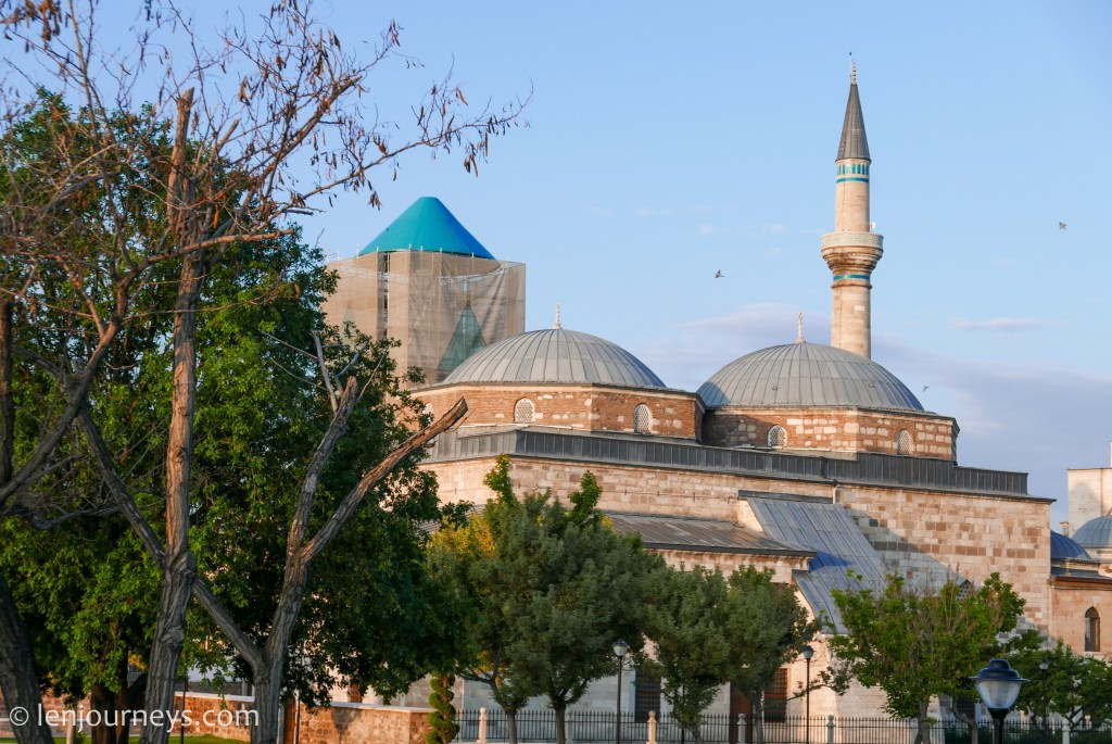 Mevlana Museum, with the turquoise dome under maintenance