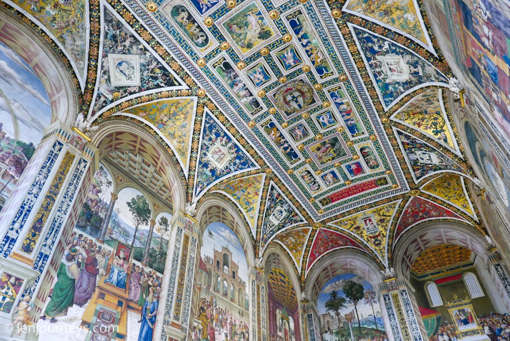 The magnificent ceiling of Picolomini Library, Siena
