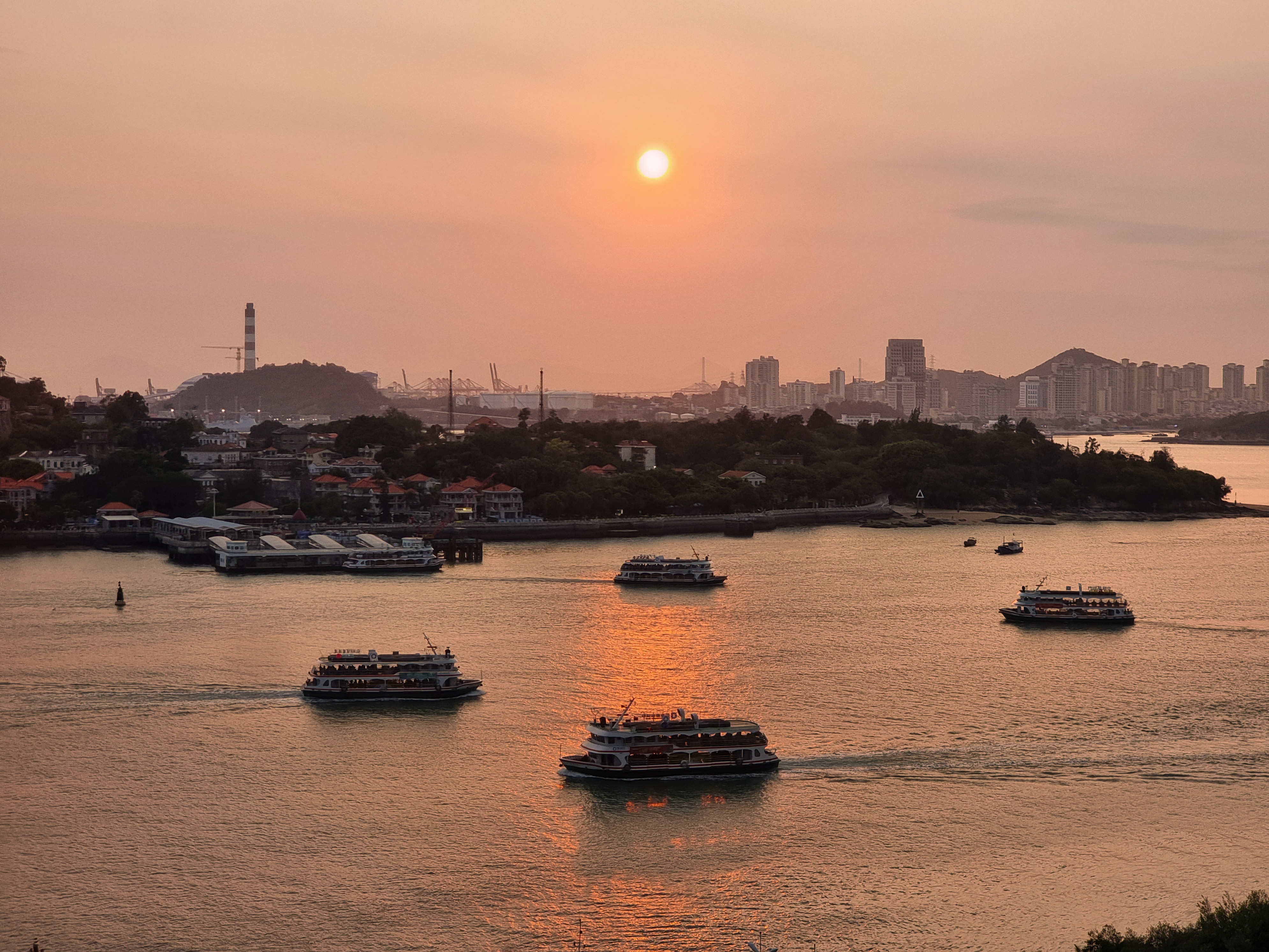 Ferries crossing the narrow strait