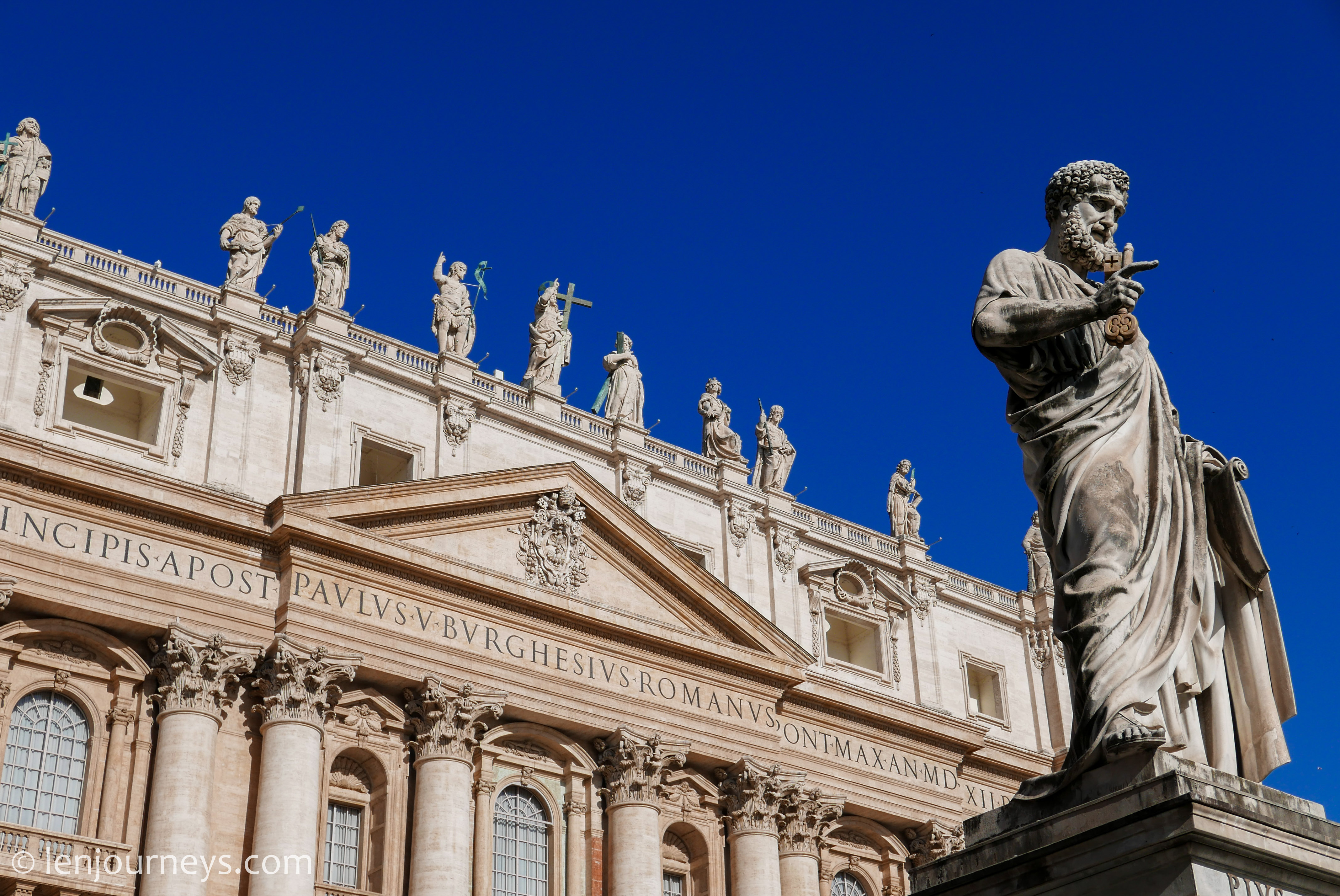 The statue of Apostle Peter in front of the basilica
