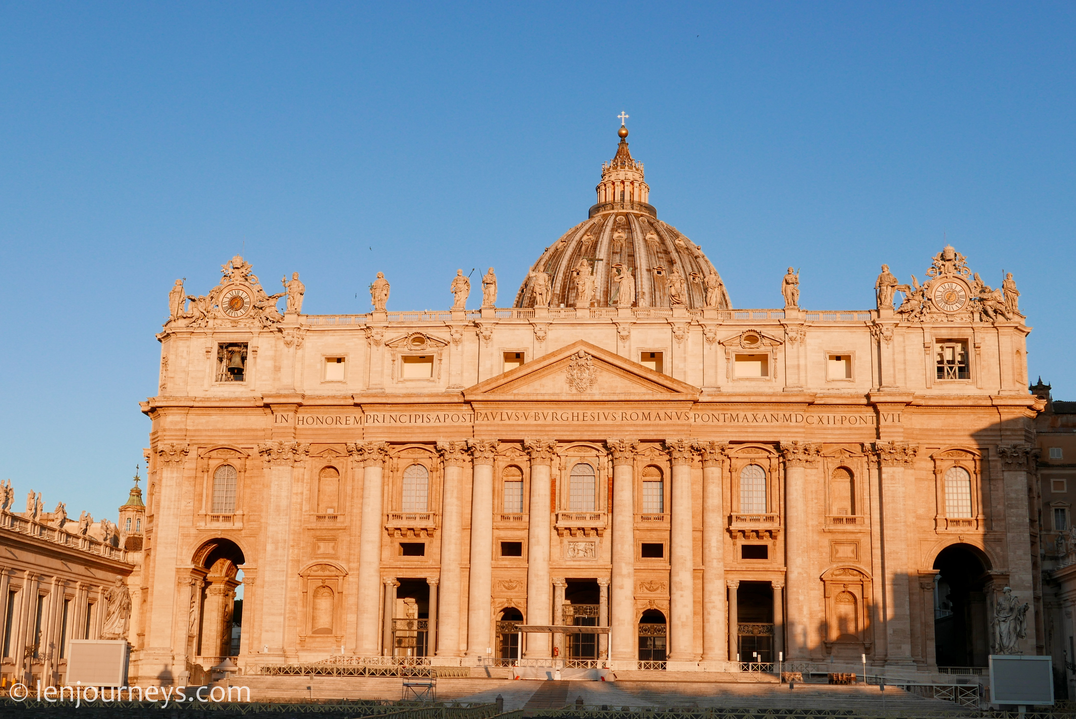 The facade of St. Peter's Basilica at sunrise